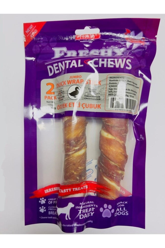 Freshy Dental Ördek Eti Kaplı Burgu Kemik Köpek Ödülü 18 CM BEYAZ 2'LI | SRC: Barcode: 8698595910402